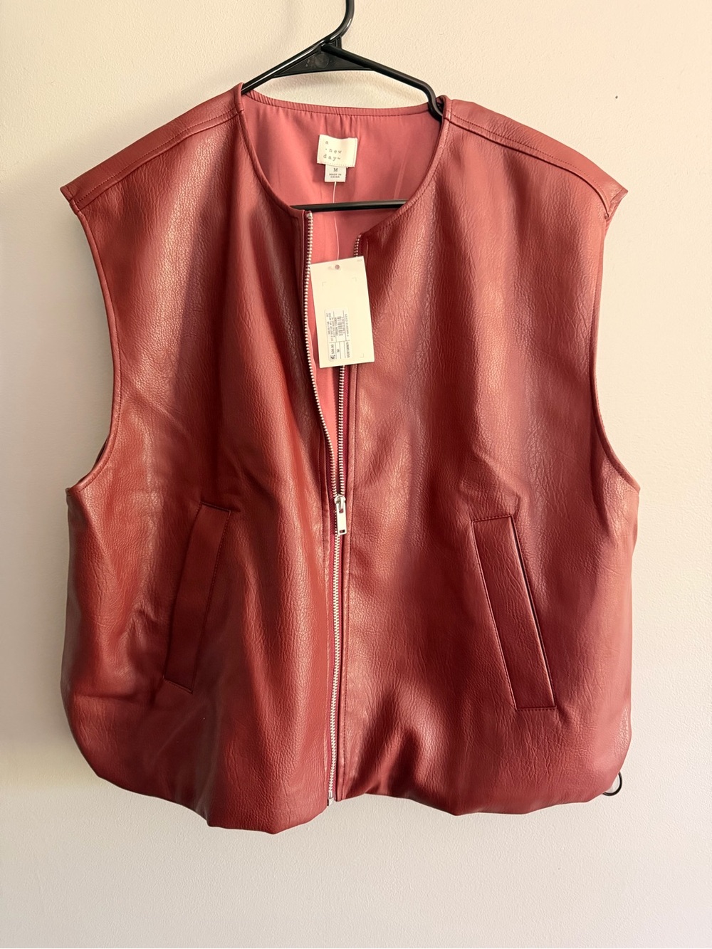 a new day Mauve-Red Faux Leather Sleeveless Zip Vest Size M